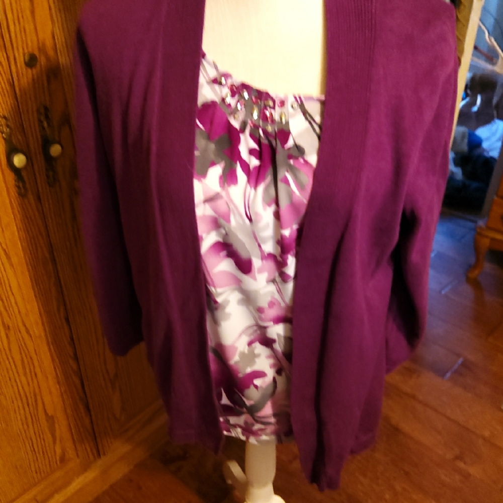 Alfred Dunner Purple and White Elegant Blouse